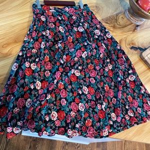 Vintage Floral Midi Skirt - Red and Green